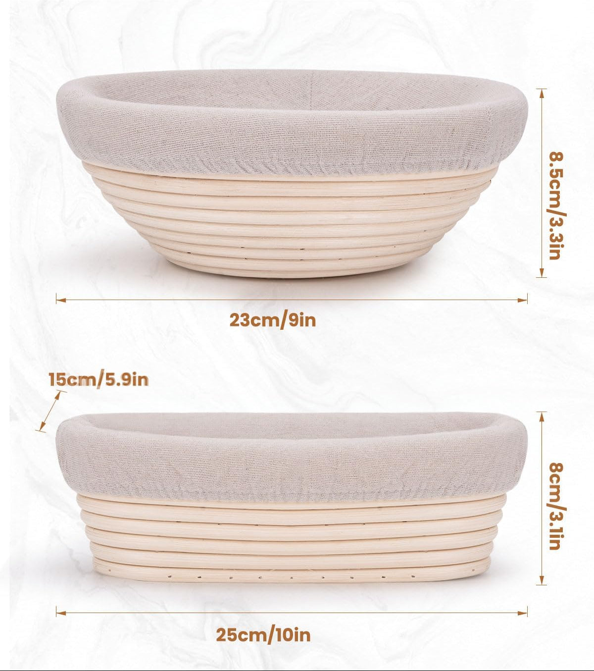 Dluxe Ave. Bread Basket Set 9 Inch Round and 10 Inch Oval