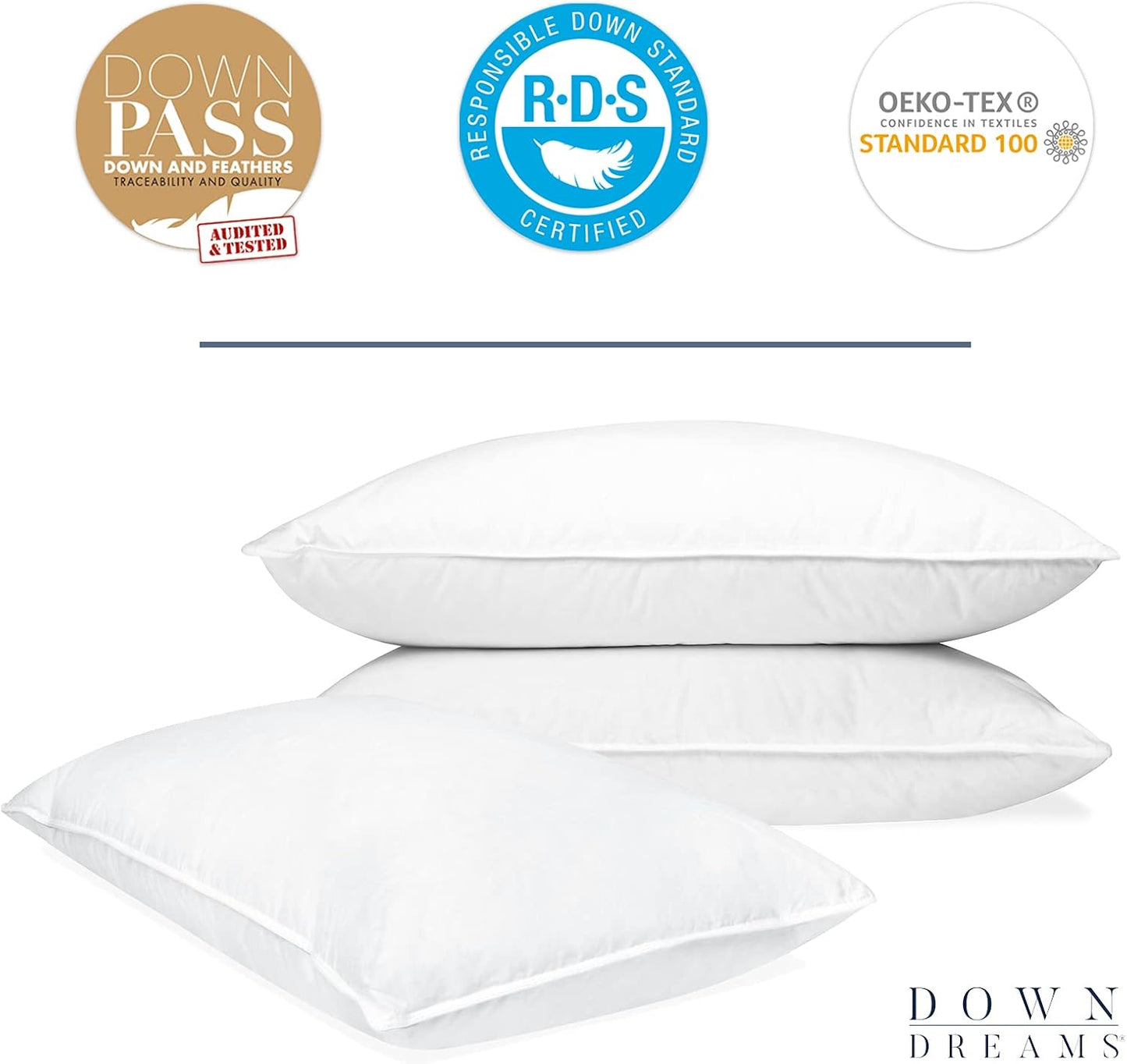 Dluxe Ave. ( QUEEN ) Down Classic Pillows { FIRM }, Set of 2-Pack, Luxury Hotel Quality