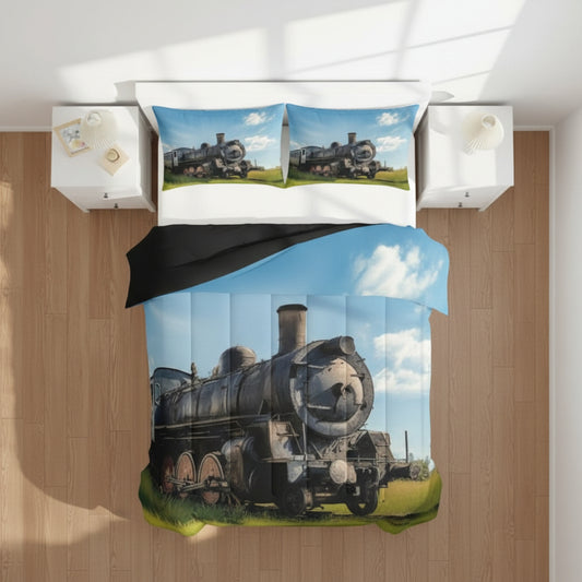 Dluxe Ave. (FULL) 3 Pcs Bedding and Comforter Set, Blue Sky-Train