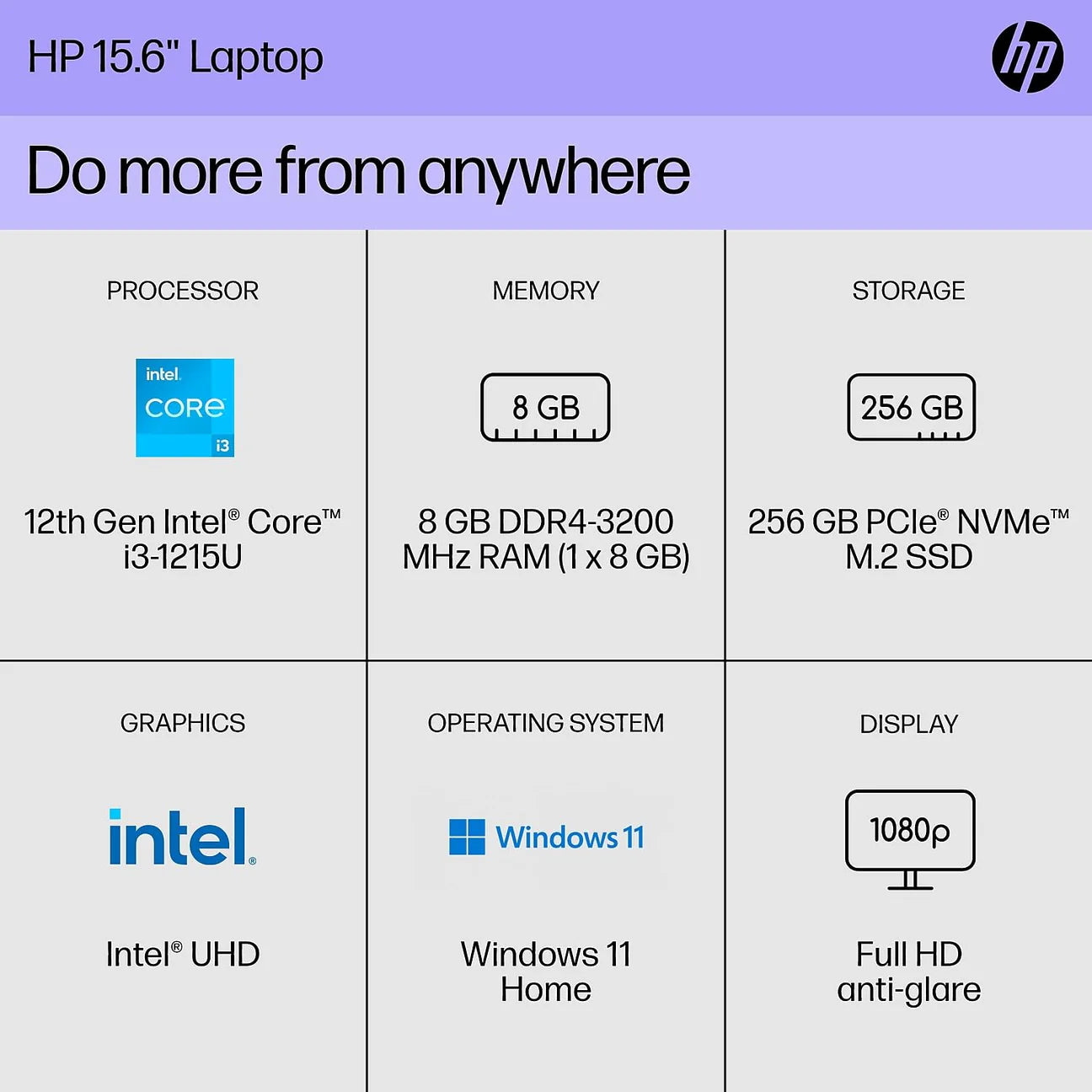 Dluxe Ave. HP 15-dw Laptop Intel Core i3-1115G4 8GB 256GB SSD 15.6 Full HD WLED Win 10