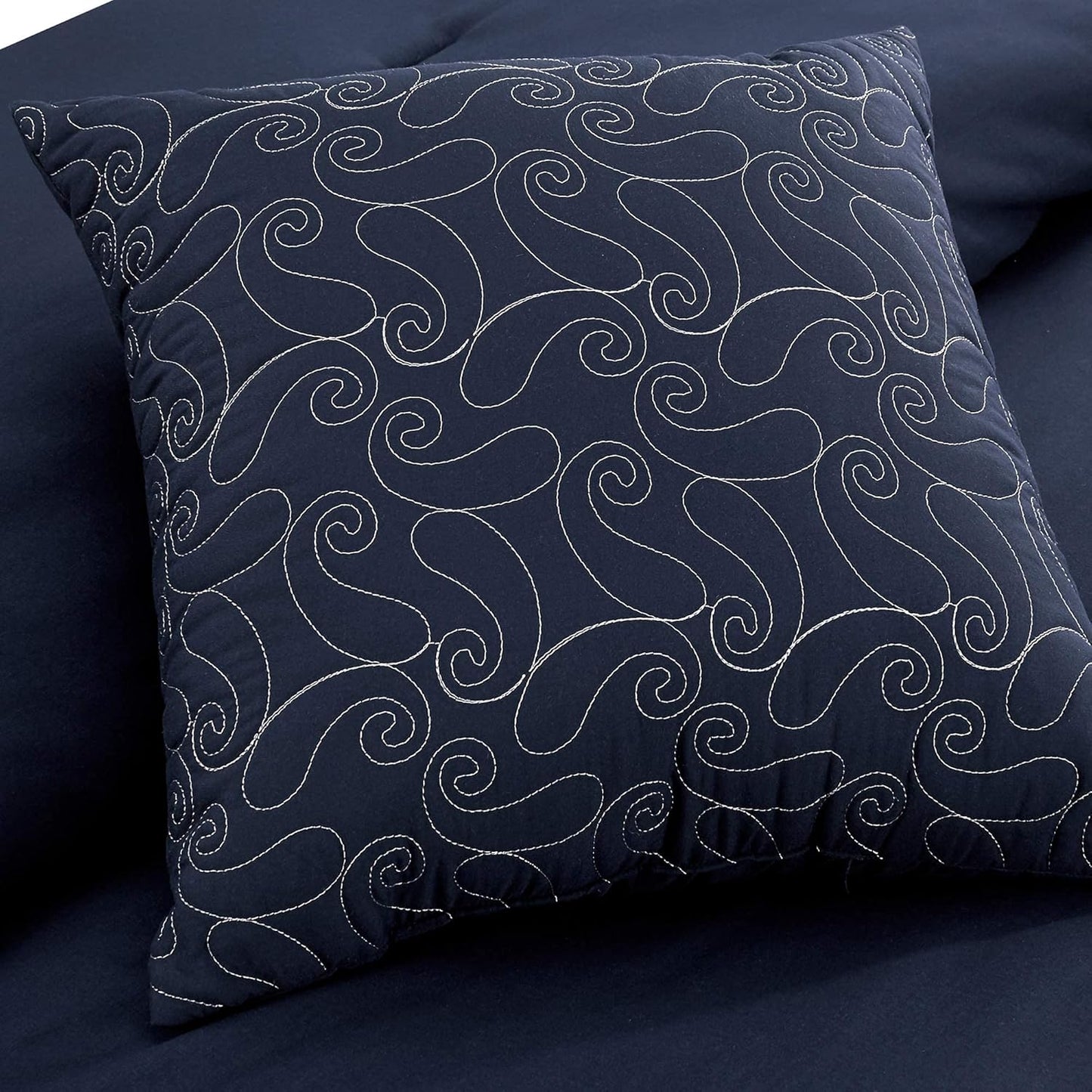 Out of Stock Dluxe Ave. ( KING ) 7 Pcs Navy/White Paisley Floral Scroll Embroidered Comforter Set