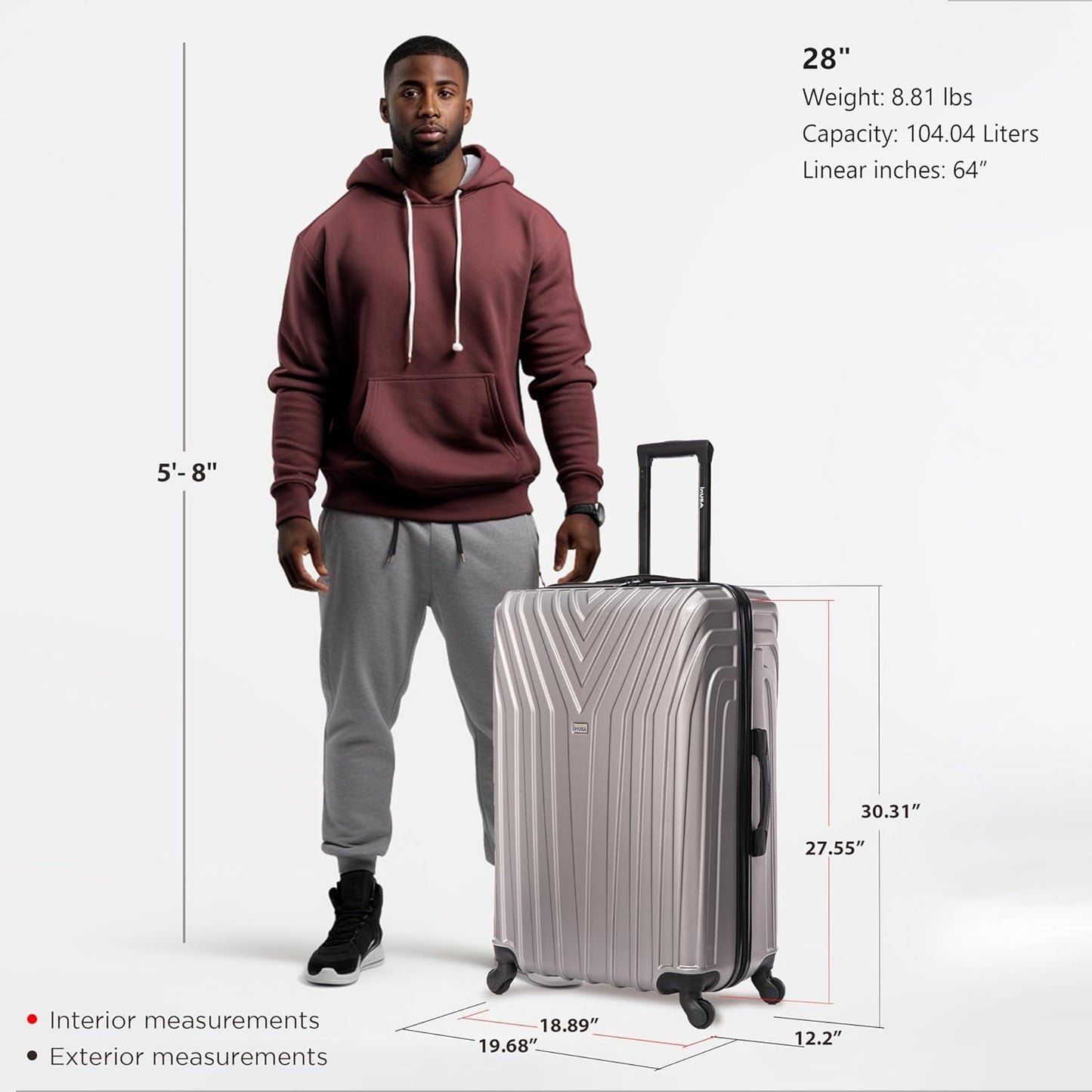Dluxe Ave. Durable Lightweight Hardside Suitcase/ Spinner Wheels/ 28-Inch Large (Grey)