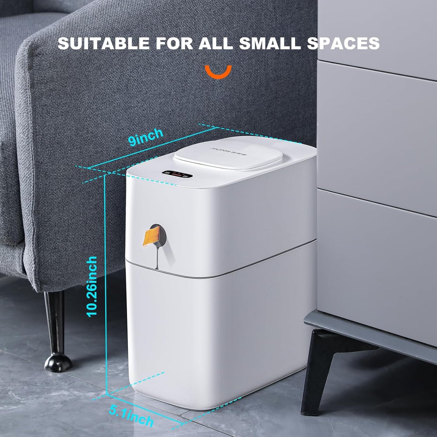 Dluxe Ave. MOPUP Touchless Bathroom Trash Can Automatic Garbage Can for BedroomOffice Motion Sensor Trash Bin3.5 Gallon Dogproof Plastic Slim Wastebasket for Toilet RVLiving Room White