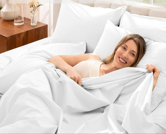 Dluxe Ave. ( FULL/ XL ) 4 Pcs 100% Organic Cotton Sheet Set, Breathable and Hypoallergenic, Luxury Hotel Collection, White