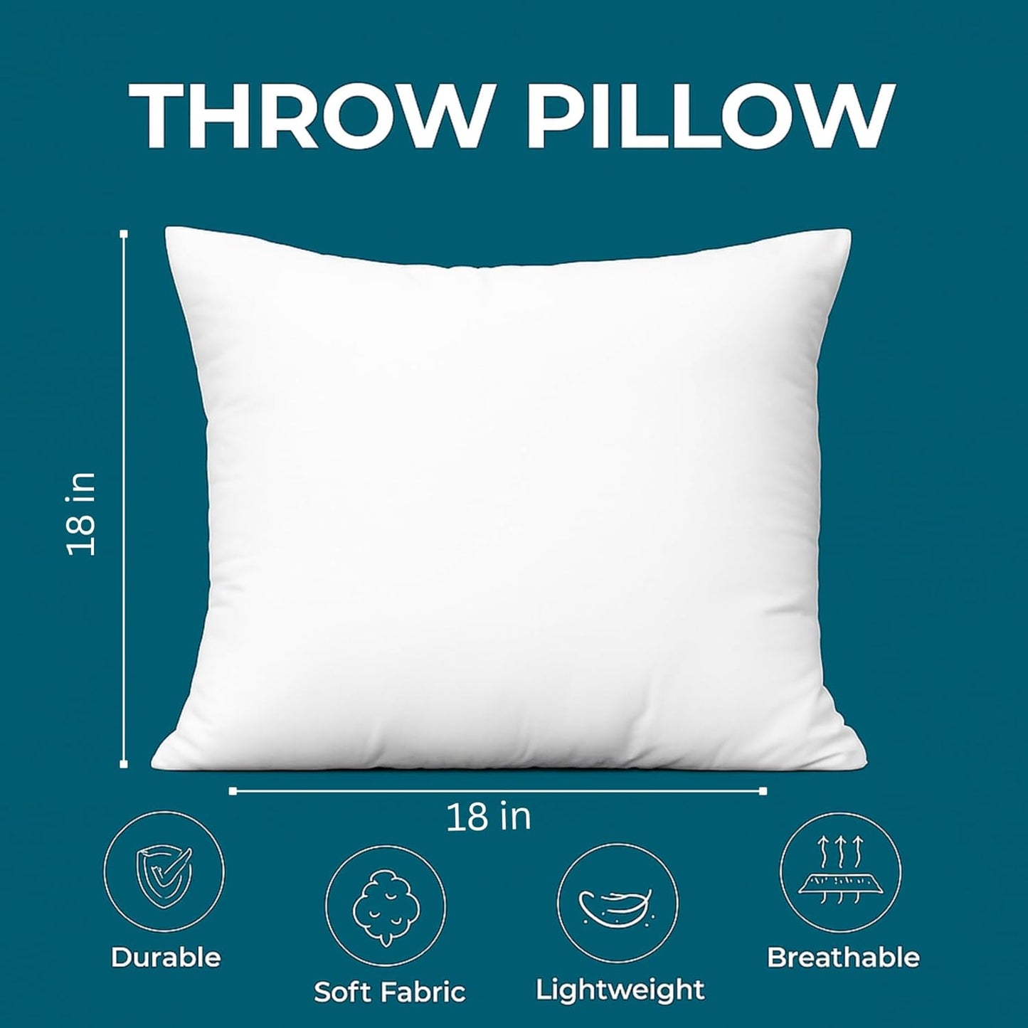 Dluxe Ave. 18 x 18 Throw Pillow Insert/ Set of 2/ Down Alternative/ White