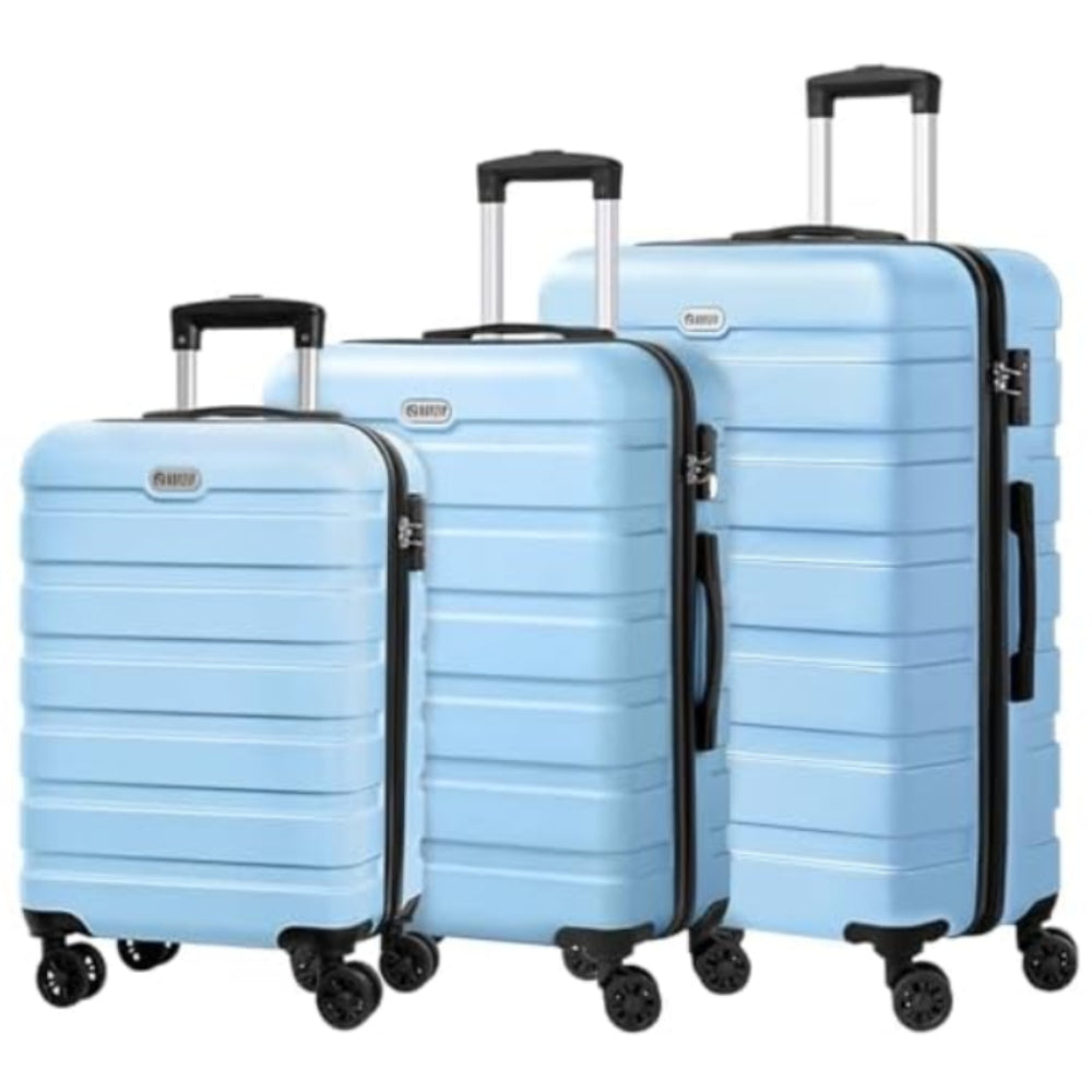 Dluxe Ave. Luggage Sets 3 Pcs/PC ABS Hardside/Lightweight/4 Spinning Wheels/TSA Lock/ Carry On (Light Blue) 20 24 28 Inch