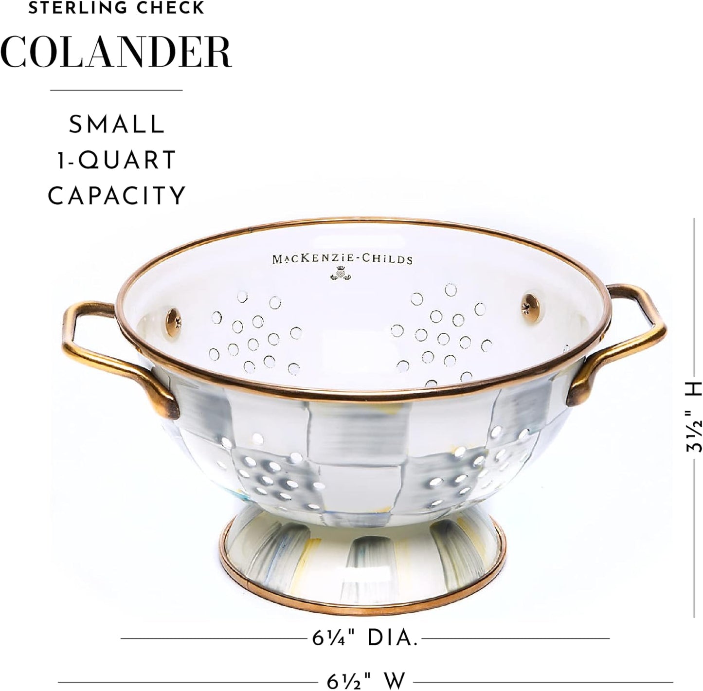 Dluxe Ave. Enamel Colander Decorative Kitchen Strainer /Small Gray-and-White Sterling Check