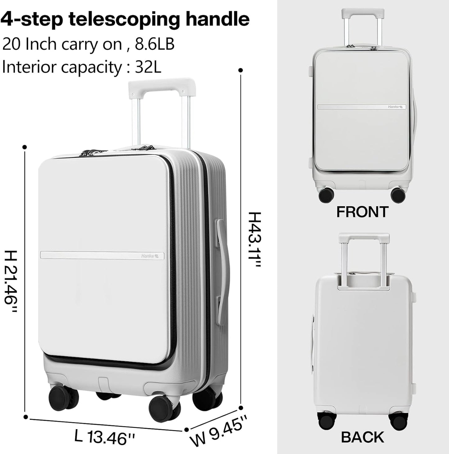 Dluxe Ave. 20 Inch Carry On Luggage/ Airline Approved/ Hard Shell/ Spinning Wheels/TSA Luggage/(Grayish white)
