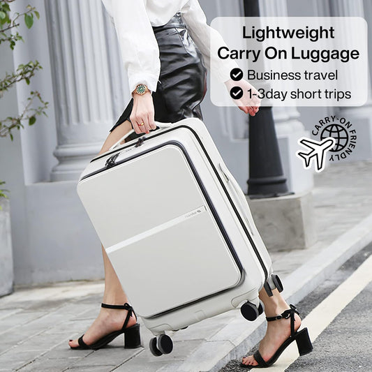 Dluxe Ave. 20 Inch Carry On Luggage/ Airline Approved/ Hard Shell/ Spinning Wheels/TSA Luggage/(Grayish white)