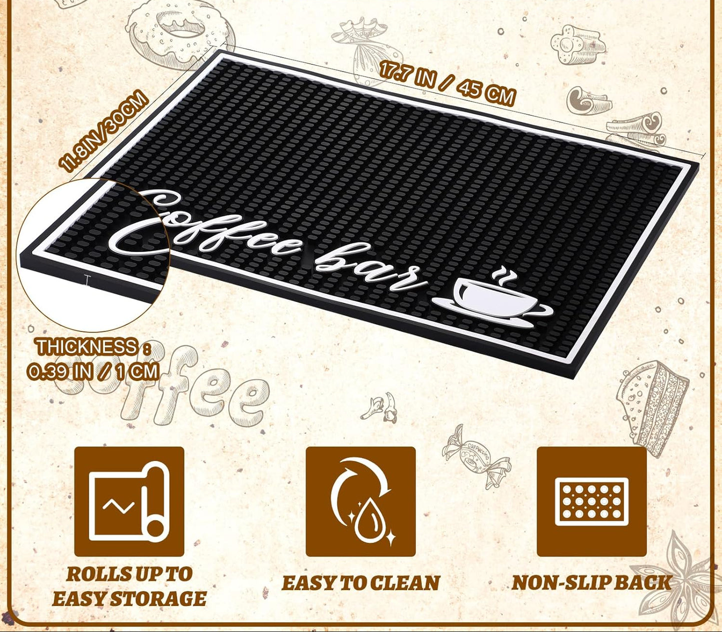 Dluxe Ave. Bar Mats for Countertop/ 1 cm Thick/ 18 x 12 Inches