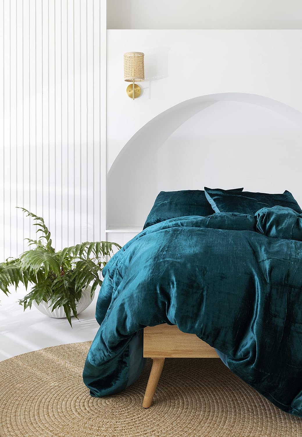 Dluxe Ave. ( TWIN) 3 Pcs Ultra Luxury Rayon Velvet Bedding, Boho Solid {Duvet Cover} UO Comforter Cover, Teal Blue 68"x90"