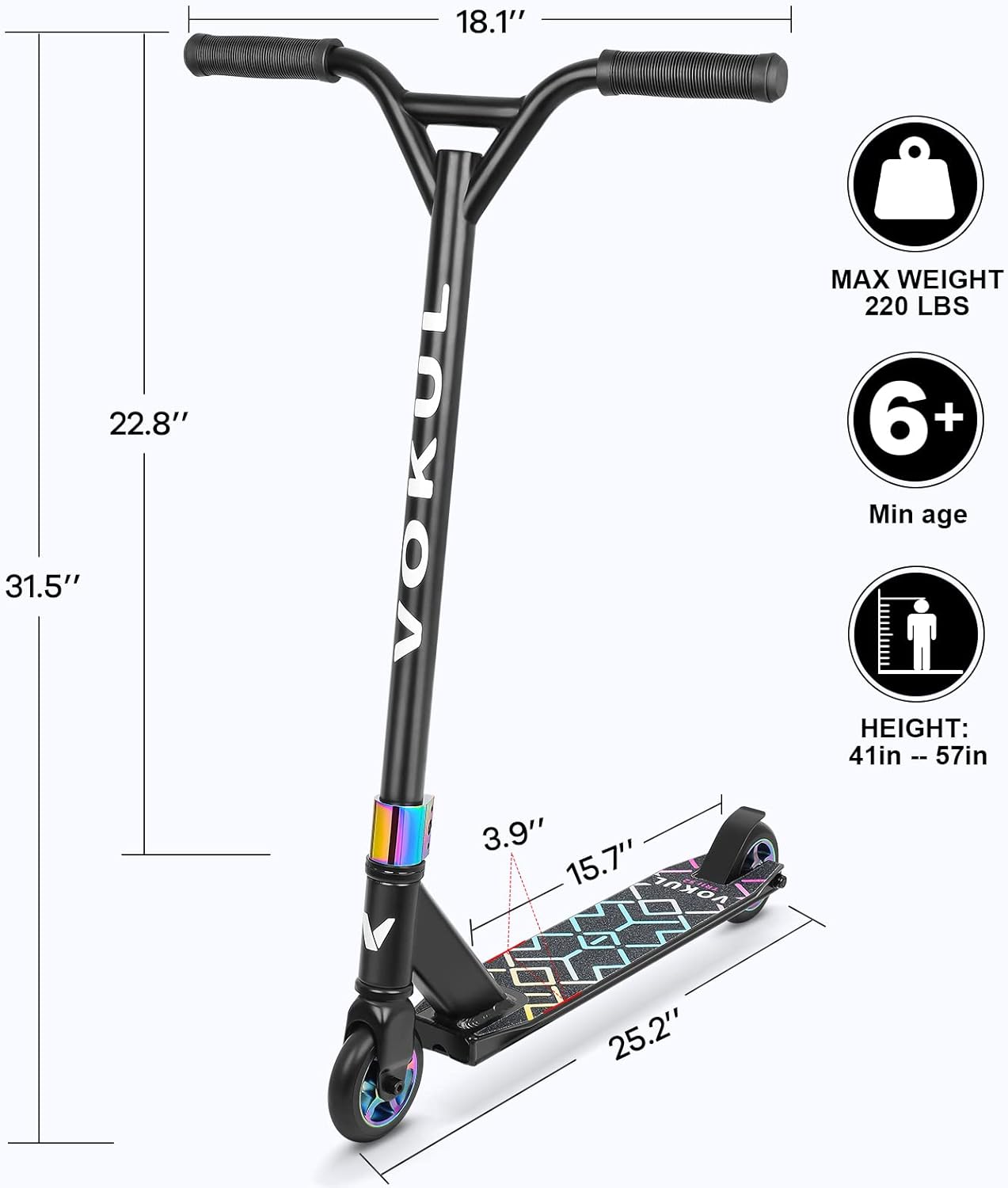 Dluxe Ave. VOKUL S2 Pro Scooters for Kids Age 6-12 | Colorful Stunt Scooter for Beginners Teens (Neo)