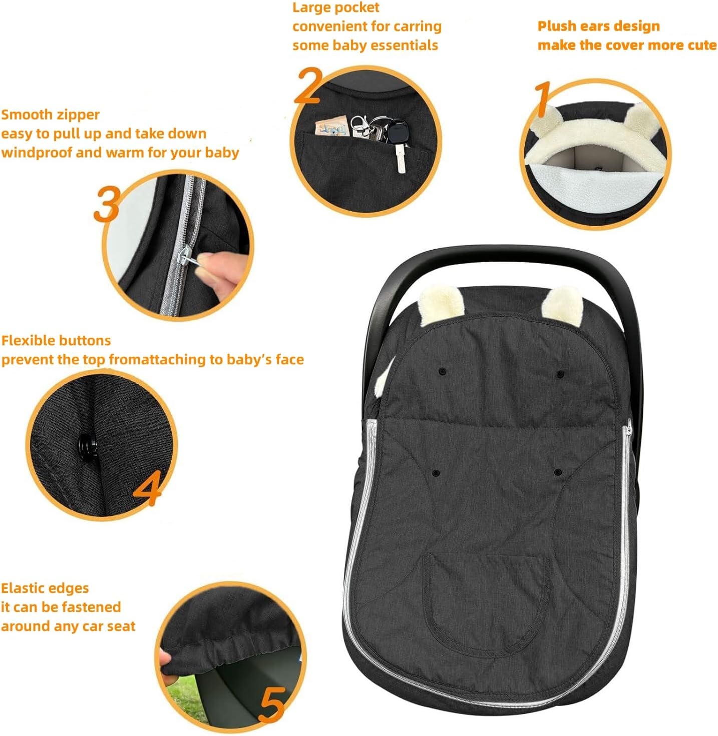 Dluxe Ave. Baby Car Seat Cover Winter Car Seat Cover for BabiesInfant Car Seat Cover for Boys & Girls-Keeps Baby Warm & Cozy2 in 1 Universal Baby Carseat Cover Fit for All Season