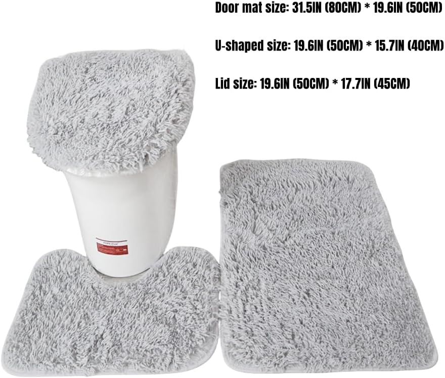 Dluxe Ave. Soft Bathroom Carpet 3 Piece Bathroom Rugs and Mats Sets Non-Slip (Grey)