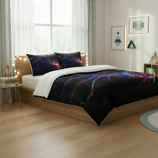 Dluxe Ave. (FULL) 3Pcs Comforter Set/ Red Blue & Black