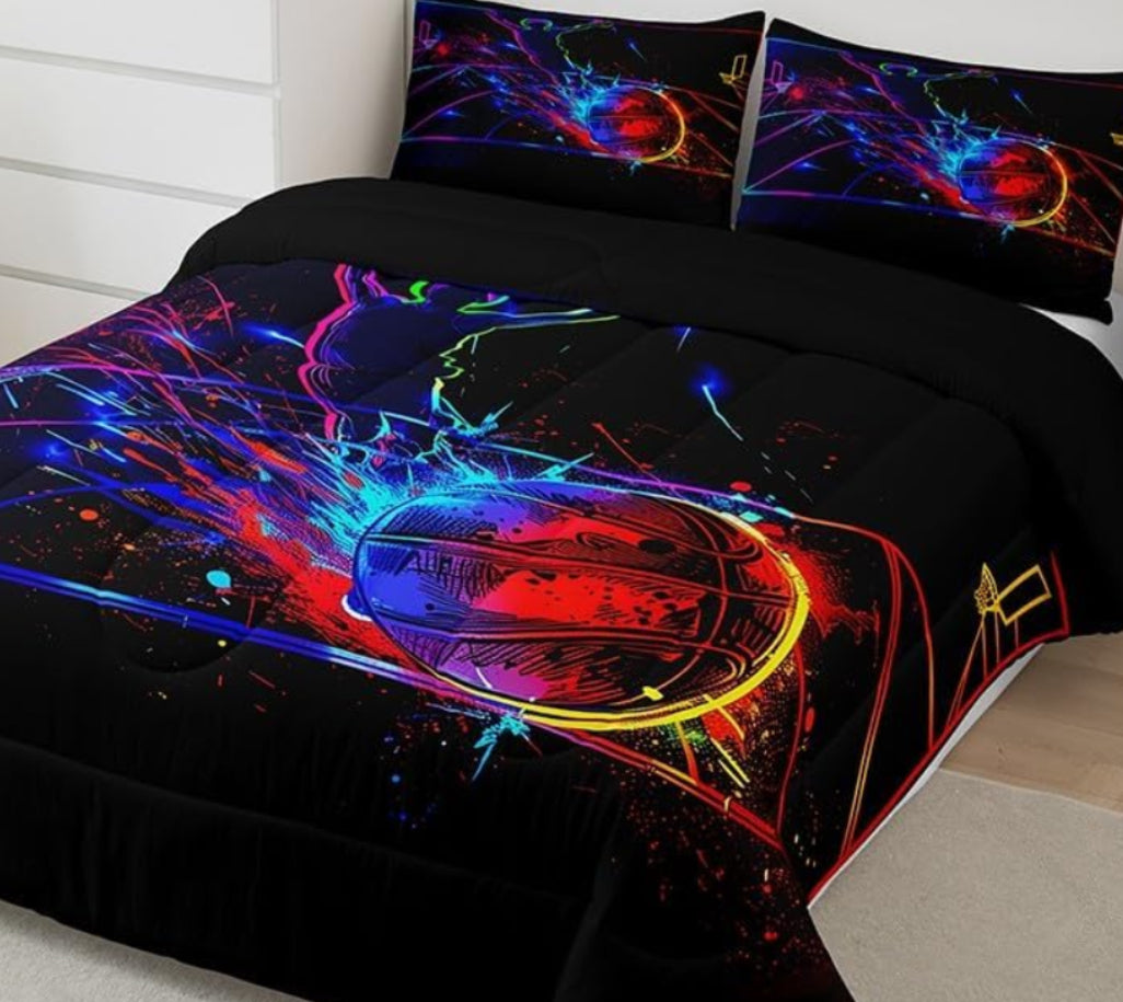 Dluxe Ave. ( FULL ) 3Pcs Comforter Set/ Red Blue & Black