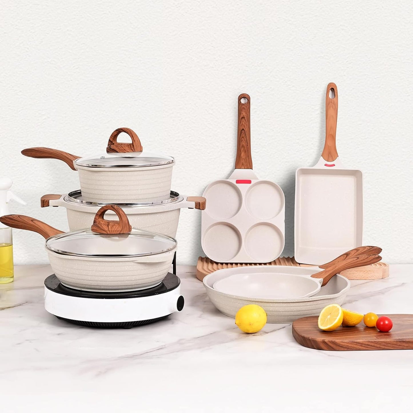 Dluxe Ave. 13 Piece Pots and Pans Set / Nonstick White Granite Induction Cookware