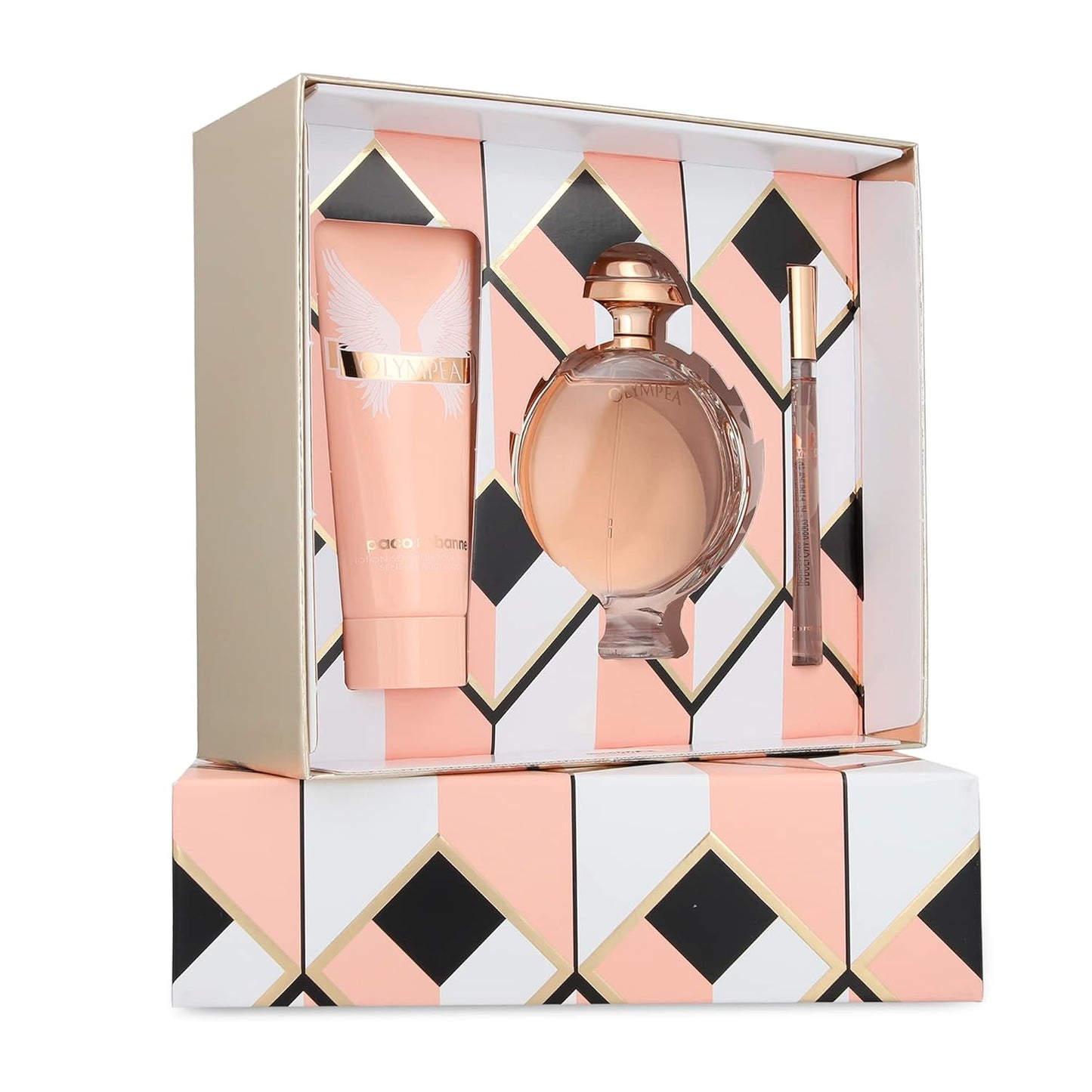 Dluxe Ave. Paco Rabanne Olympea 3-Piece Set for Women (2.7 Oz Eau De Parfum Spray + 3.4 Oz Body Lotion + 0.33 Oz Eau De Parfum Travel Spray)