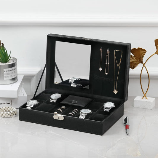 Dluxe Ave. Black Luxury PU Leather Watch Box Organizer