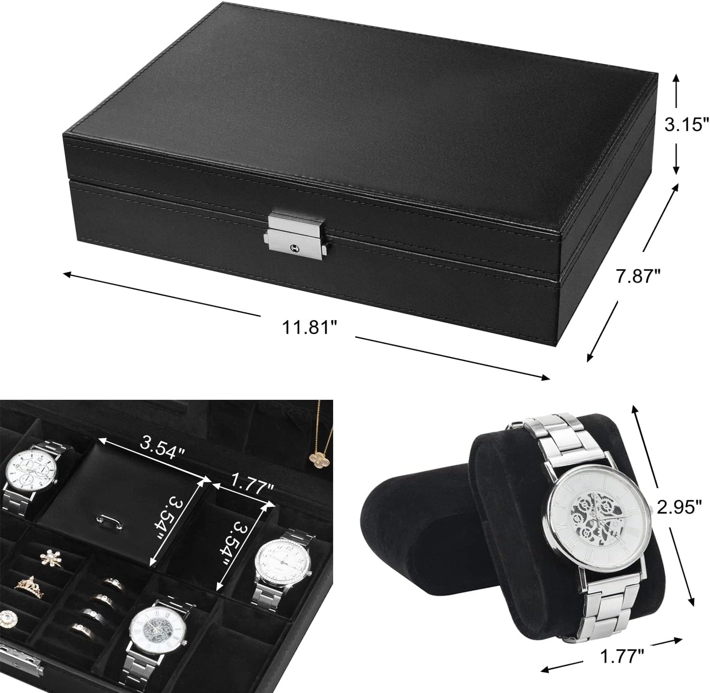 Dluxe Ave. Black Luxury PU Leather Watch Box Organizer