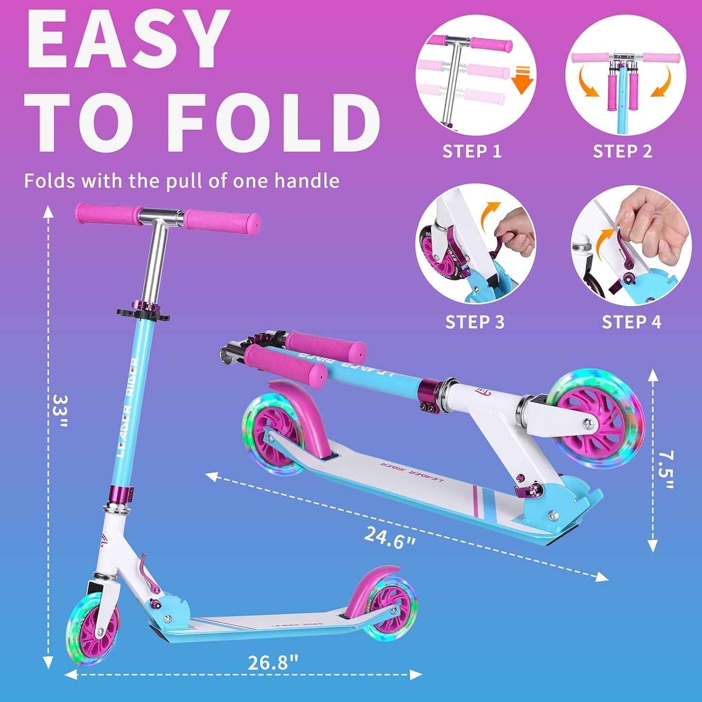 Dluxe Ave. Kick Scooter for Kids Ages 6-12 & Scooter for Teens 12 Years and Up- Big Wheel Scooter for Stability - 2 Wheel Scooter for Boys & Girls- Foldable Kick Scooter Adult - Up to 220 lbs