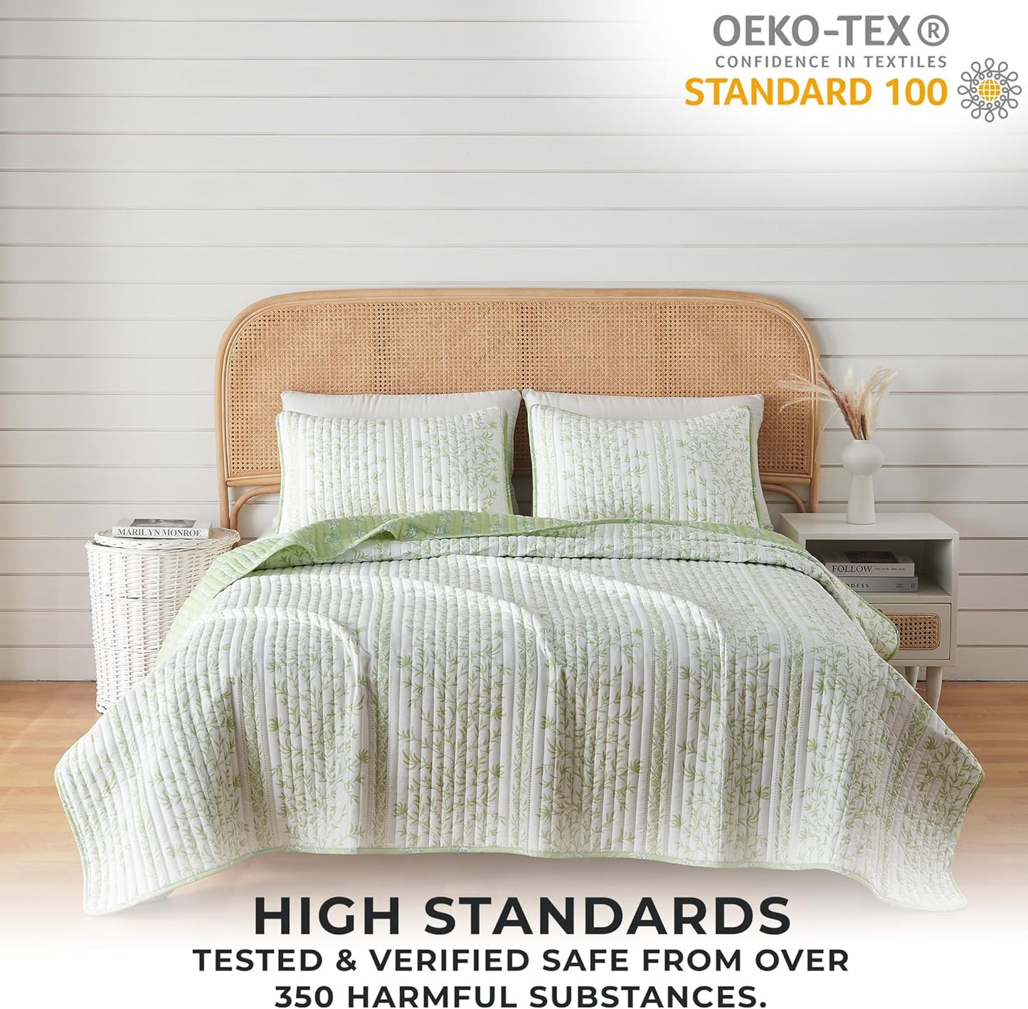 Dluxe Ave. (TWIN/ XL) 3 Pcs Floral Quilt Set, with Shams/ Green