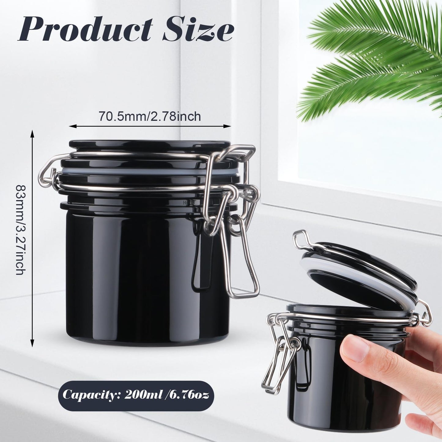 Dluxe Ave. 3 PCS 200ml/6.76oz Plastic Storage Jar Refillable Sealed Container Wide Mouth Bottle Pot with Airtight Metal Buckle Lid for Lotion Cream Cosmetic Coffee Bean Spices Kitchen Storage