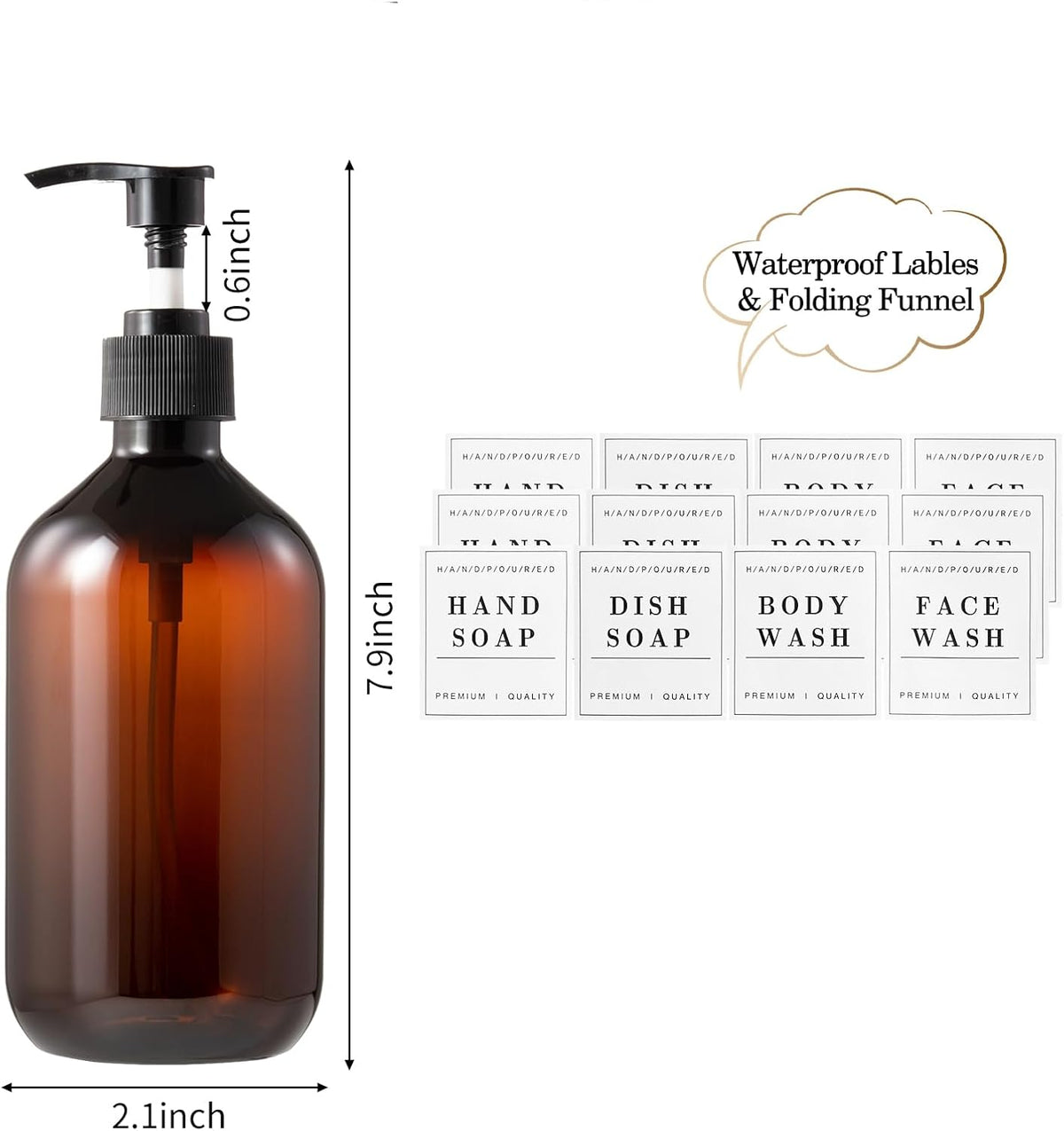 Dluxe Ave. 6 Pack Plastic Pump Bottles Dispenser/ 16oz/500ml (Amber)