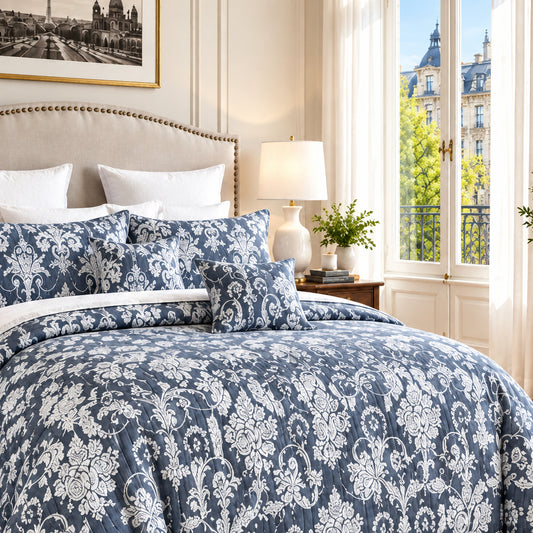 Dluxe Ave. (KING) 5 Pcs Oversized Bedspread Extra Wide/California-Alaskan Blue