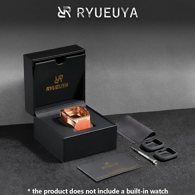 Dluxe Ave. RYUEUYA Luxury Designer Rugged Metal Case with Band Compatible for Apple Watch Series 9/8/7 45mm and SE 2/SE/6/5 44mm Stainless Steel Military Heavy Duty Protection for iWatch44/45mmSBM-BR