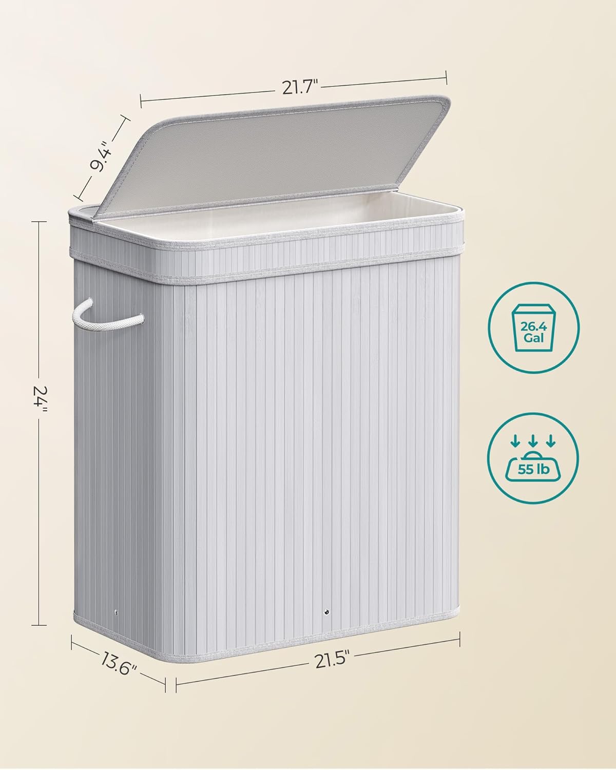 Dluxe Ave. SONGMICS Laundry Hamper with Lid Bamboo Laundry Basket Dove Gray ULCB063G01