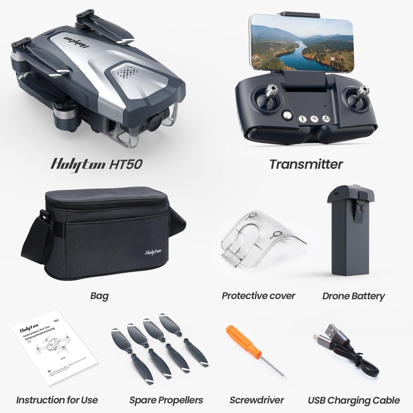 Dluxe Ave. Drones with Camera for Adults/ 4k HT50 Drone with Remote Control, Camera, GPS Quadcopter, Auto Return Follow Me Brushless