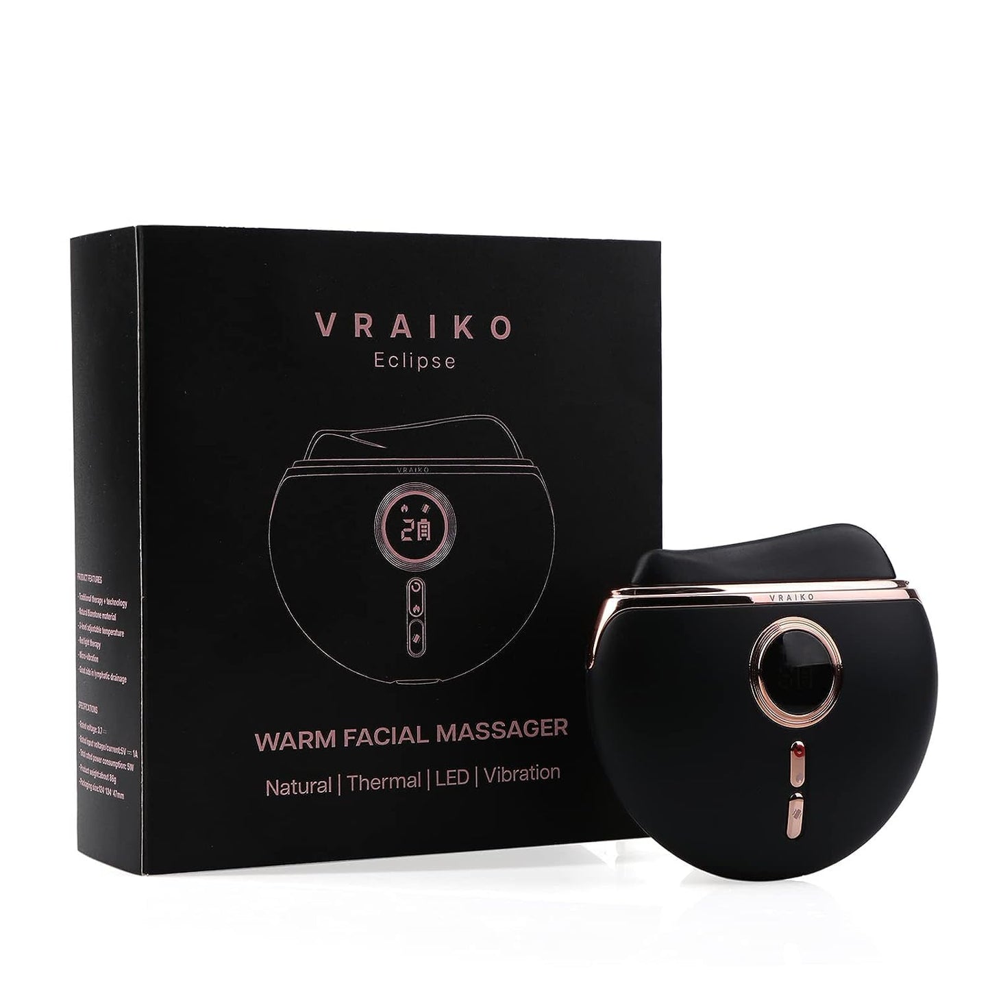 Dluxe Ave. VRAIKO Eclipse Gua Sha Facial Tools Face Sculpting Tool Electric Face Massager with 3-Level Heat & Vibration & 1000mAh Battery Anti-Aging Neck & Face Lift Wrinkle and Puffiness Reduction
