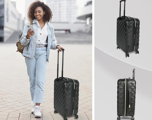 Dluxe Ave. Kenneth Cole Diamond Tower Collection/ Lightweight/ Hardside Expandable/ 8 Wheel Spinner/ (Black) 24-Inch