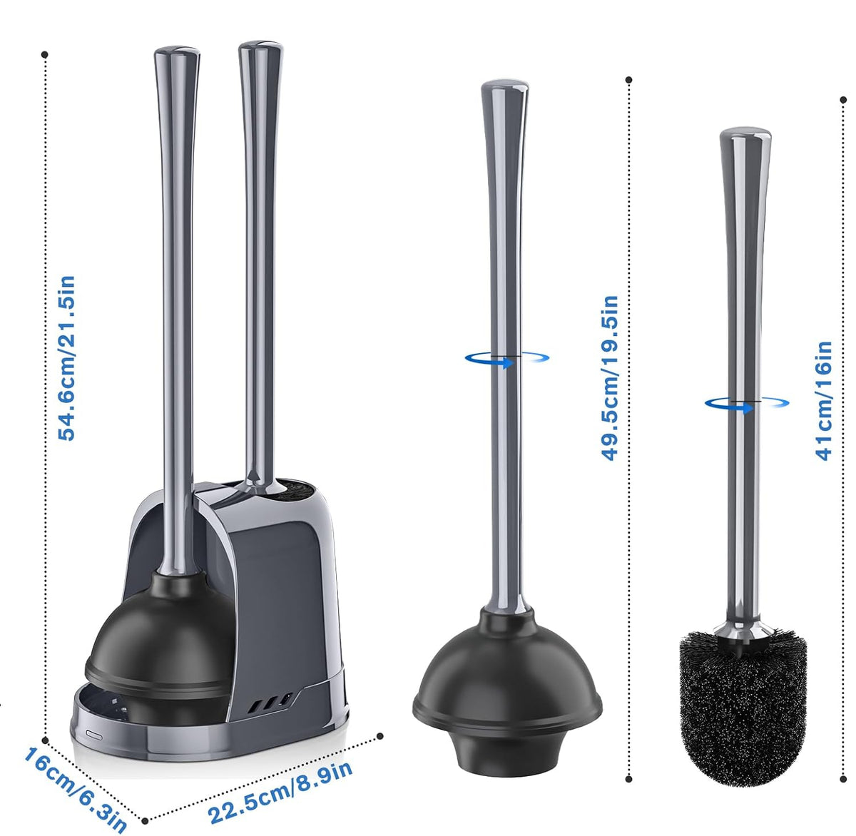 Dluxe Ave. Toilet Plunger and Brush/ Heavy Duty 2-in-1 (Gray 1 Set)