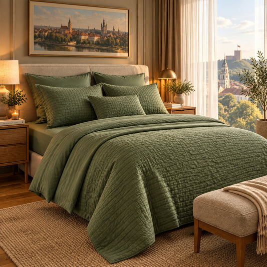 Dluxe Ave. (FULL) 7 Pcs Comforter Set/ Bed in a Bag/ Olive Green