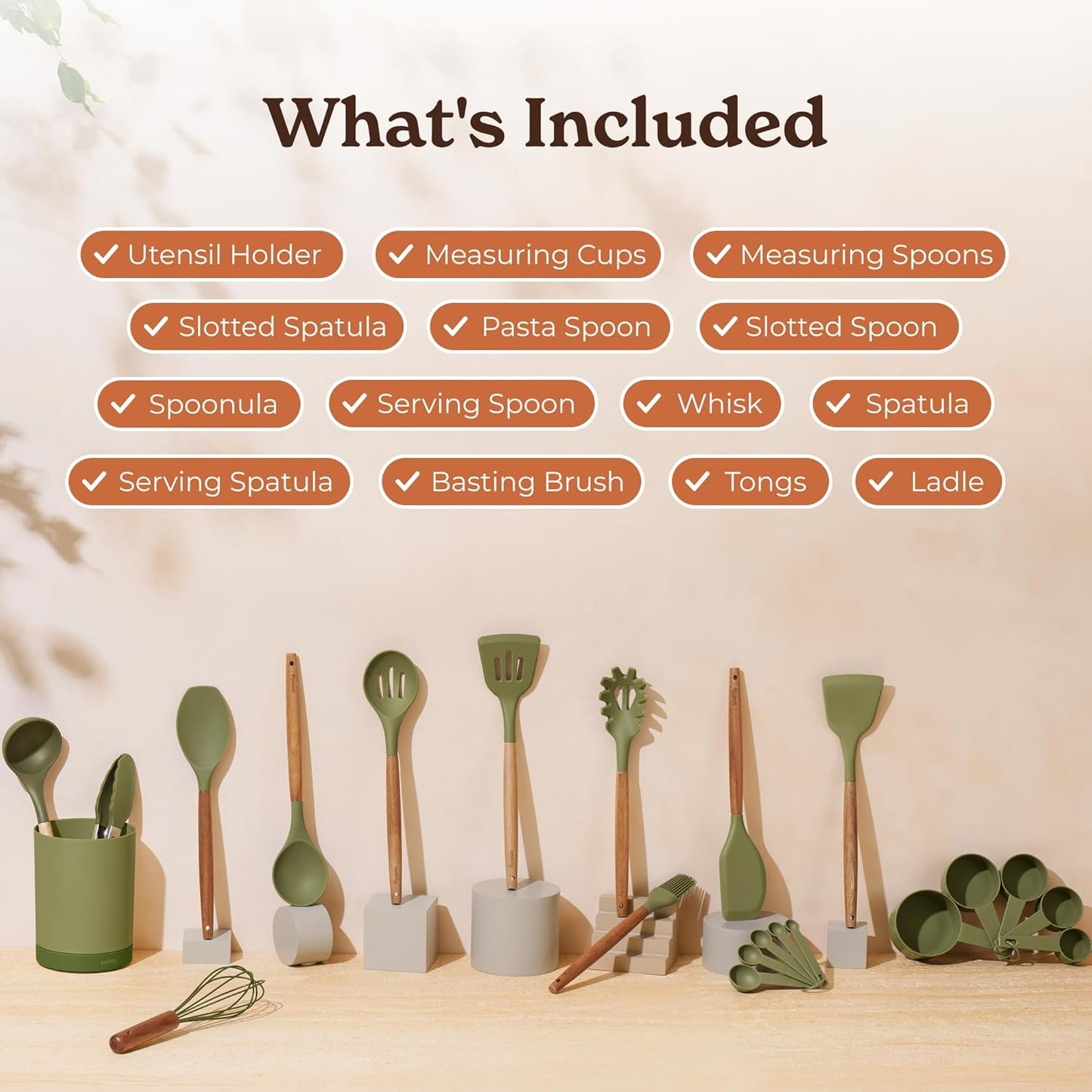 Dluxe Ave.Silicone Kitchen Utensils Set & Holder