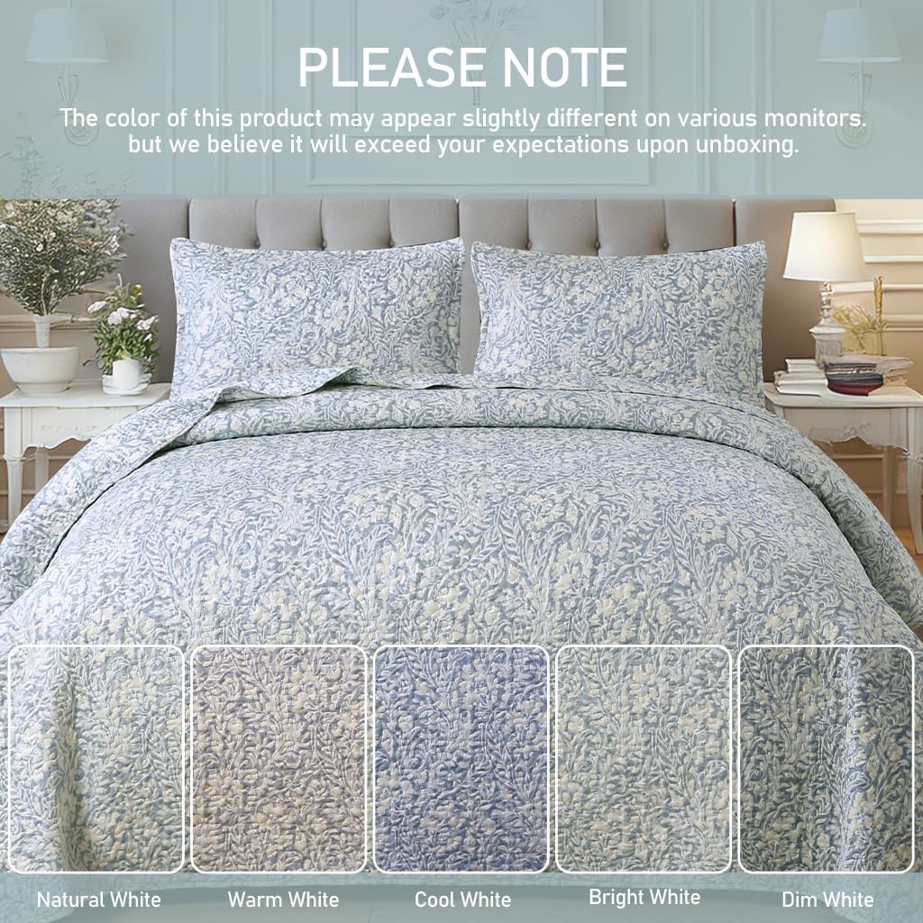 Dluxe Ave. (CALIFORNIA KING) Bluish Grey Botanical Quilt Set 3Pcs for All Season (112x104)