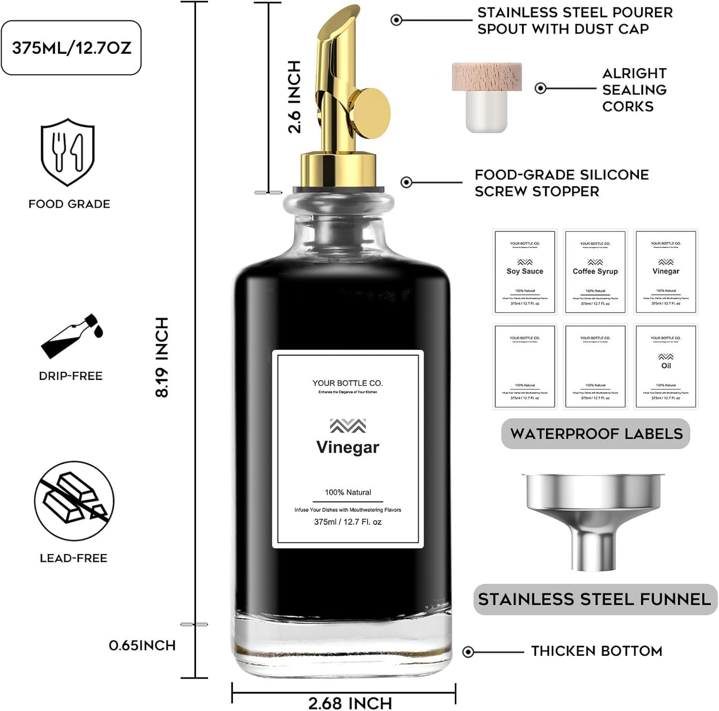Dluxe Ave. Glass Olive Oil Dispenser Bottle / 12.7Oz
