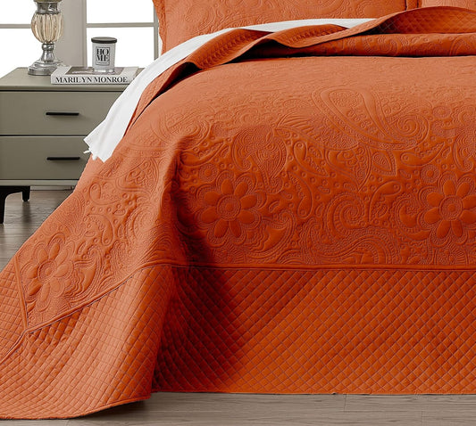 Dluxe Ave. ( CALI./ KING ) 3 Pcs Oversized Bedspreads, Soft Microfiber, Rust Color