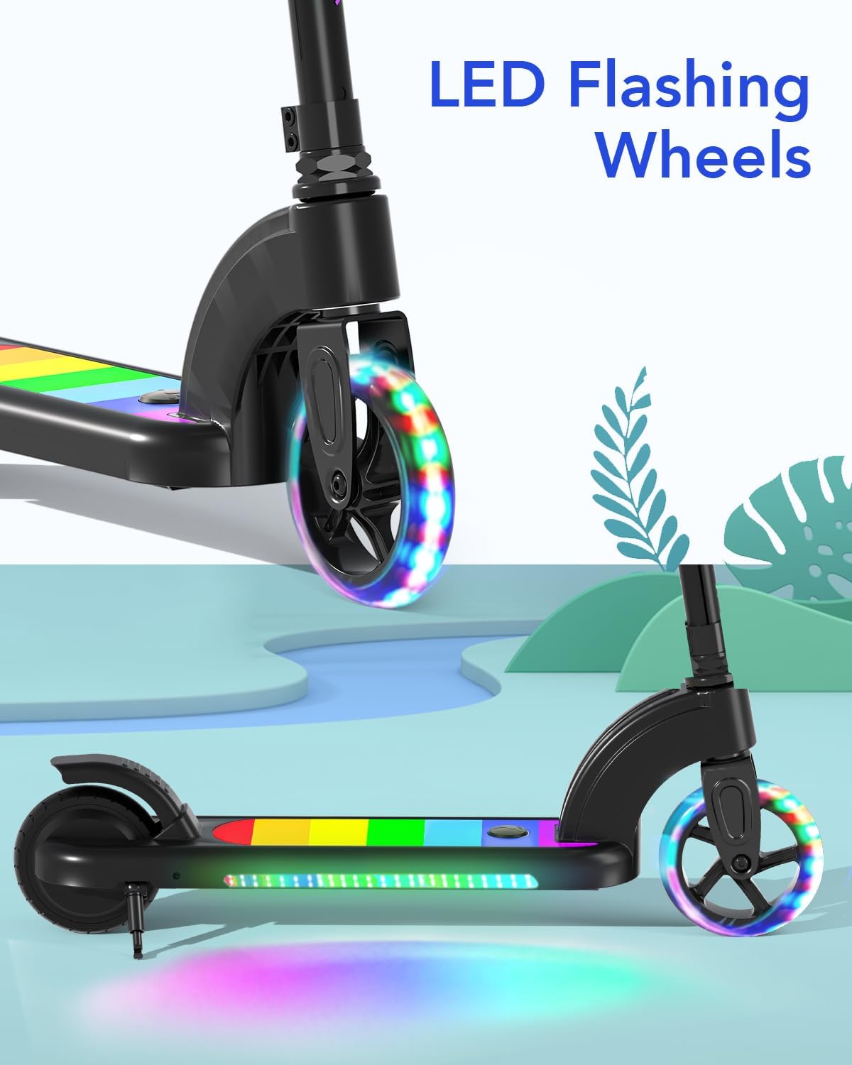 Dluxe Ave. ANHAO Electric Scooter for Kids Ages 6-12 (Mainly 6-10) Kids Electric Scooter with Adjustable Height Flash Wheel Kick Scooter for Kids up to 110 lbs up to 6mph