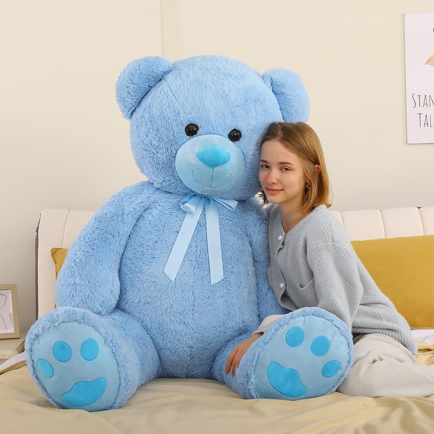 Dluxe Ave. Giant 5 Feet Teddy Bear Stuffed Animal Soft and Huggable Valentines Day Teddy Bear Plush for Girlfriend and Boyfriend Classic Large Blue Teddy Bear Gift for Kids