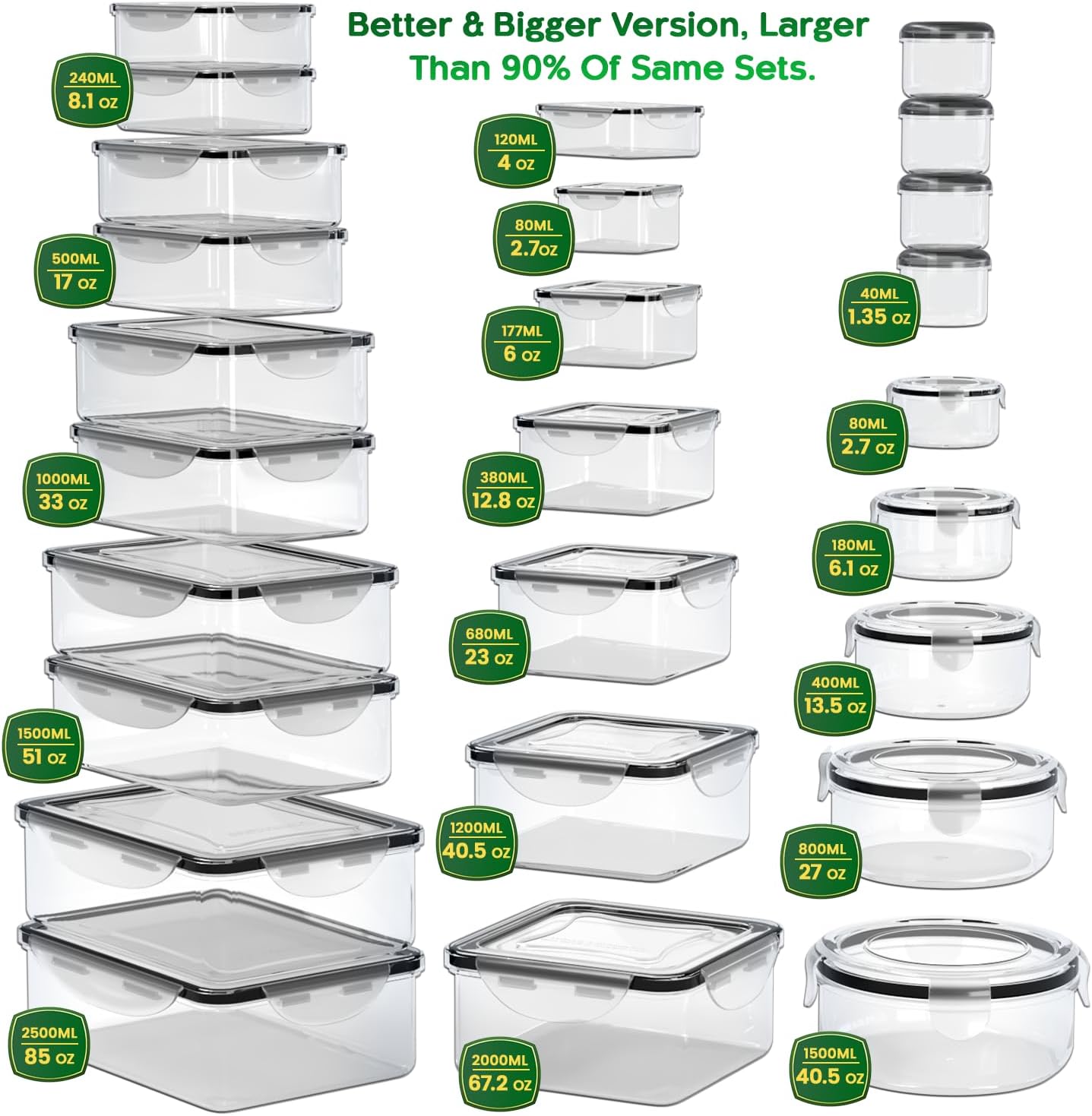 Dluxe Ave. 52 Pack Large Food Storage Containers with Lids/Total 640 Oz 85 OZ to Small Box(26 Boxes26 Lids)