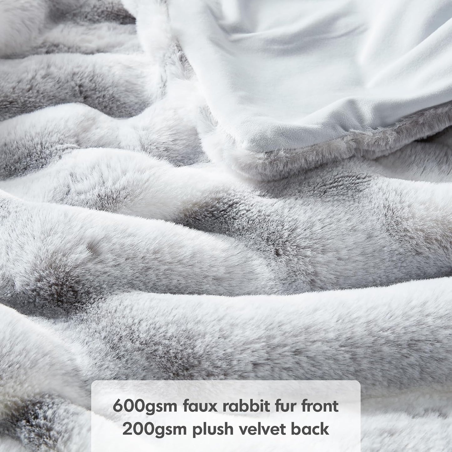 Dluxe Ave. ( TWIN ) Luxury Fluffy Faux Rabbit Fur Throw Blanket/ (Snow Lynx) 60"x80"