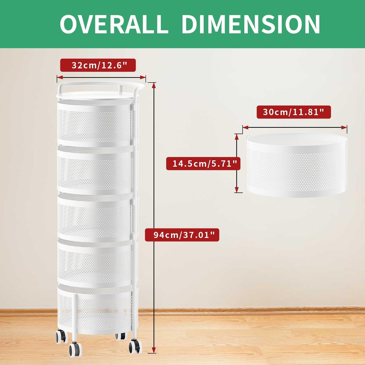 Dluxe Ave. Rotating Fruit Basket 5-Tier/ Metal Sturdy Kitchen Storage Rack (White)