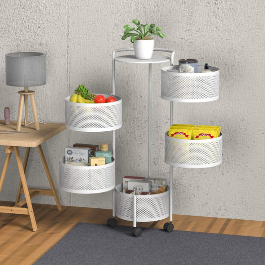 Dluxe Ave. Rotating Fruit Basket 5-Tier/ Metal Sturdy Kitchen Storage Rack (White)