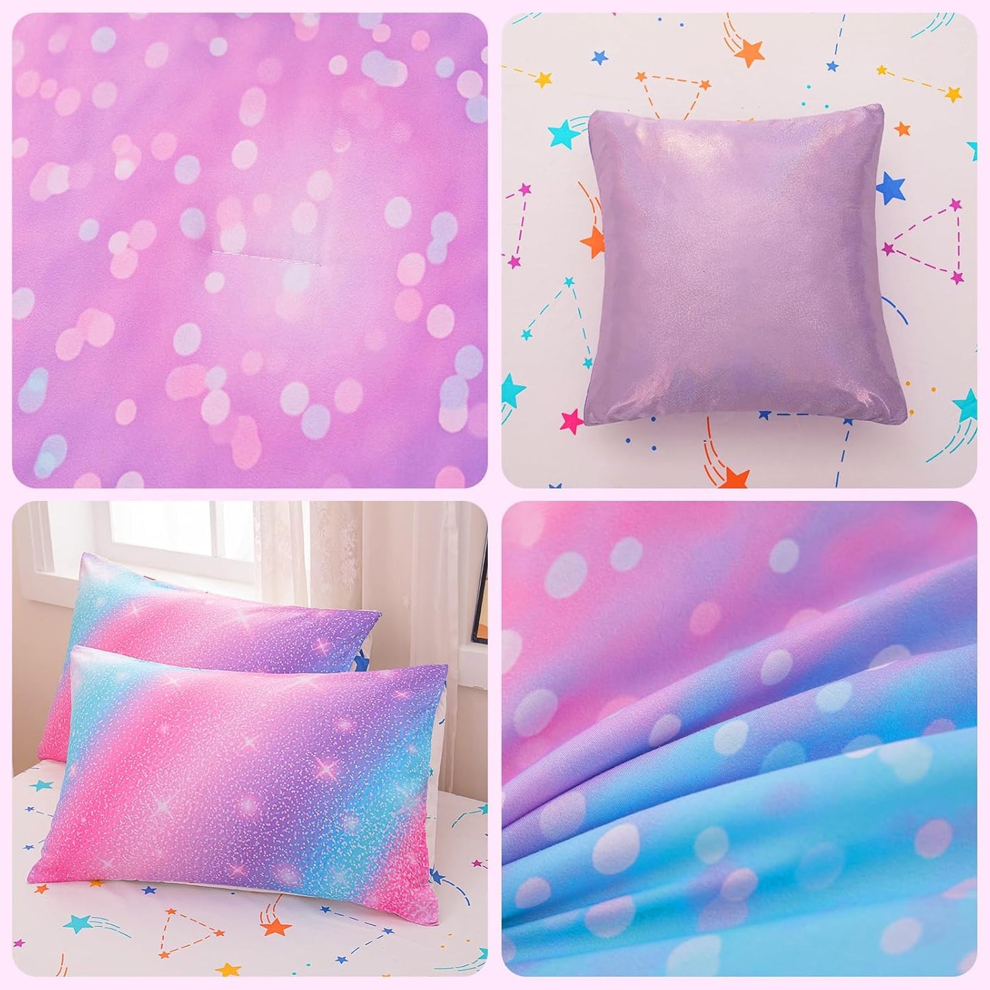 Dluxe Ave. ( TWIN ) 6 Pcs Comforter and Bedding Set/ Pink Purple & Blue
