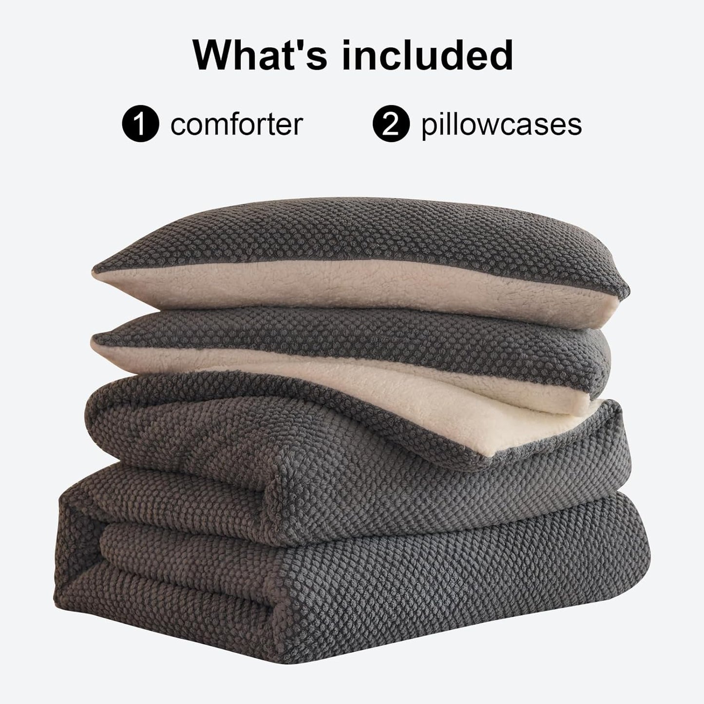 Dluxe Ave. ( KING ) 3 Pcs Jacquard Design Comforter Set, Ultra-Soft, Sherpa Fur Plush, Luxury Cozy Bedding, 104"x90" Grey