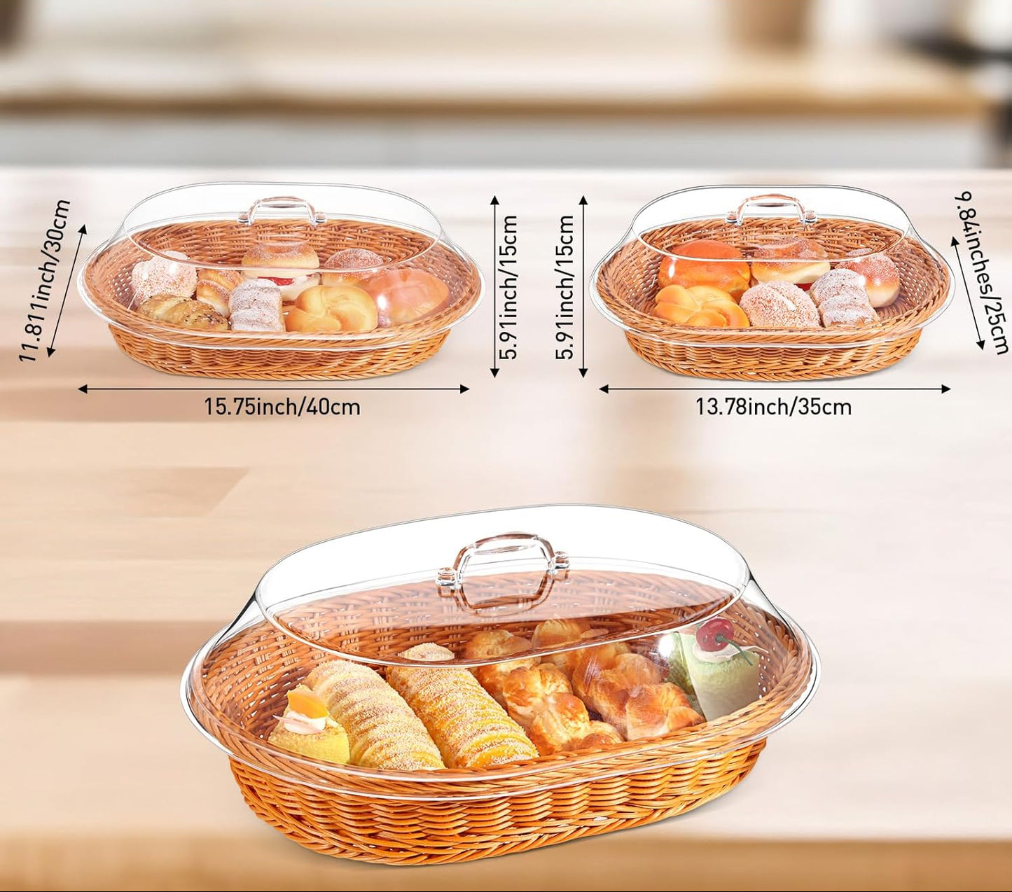 Dluxe Ave. Wicker Bread Baskets with Lid/ set of 2 (13.78 x 9.84 Inch 15.75 x 11.81 Inch)