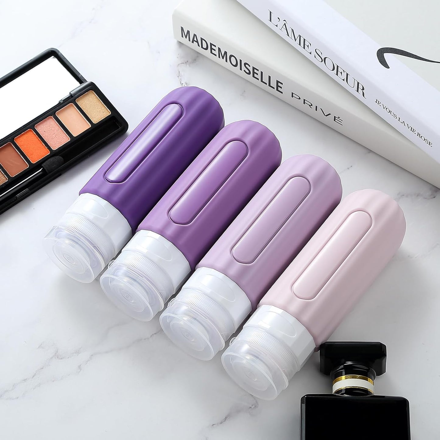 Dluxe Ave. Travel Bottles for Toiletries/ TSA Approved/ Silicone BPA Free/ 3oz Leak Proof/ 4 Pack